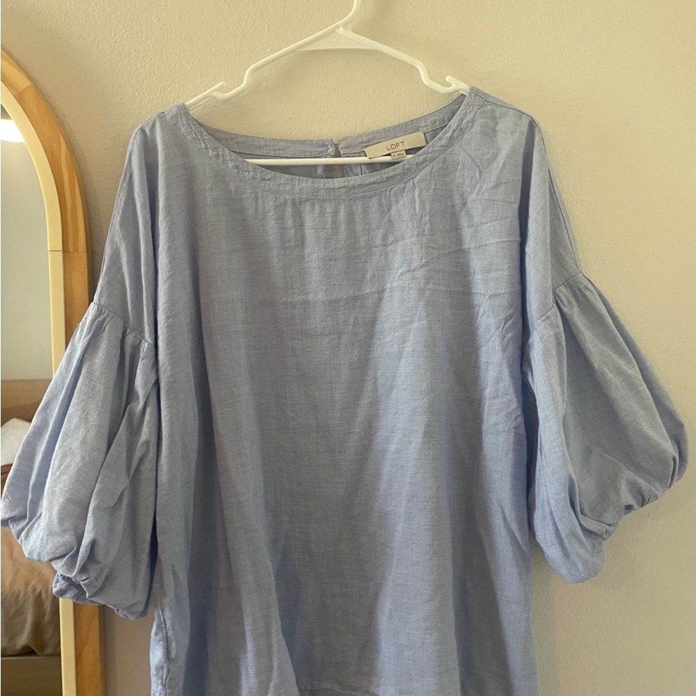 LOFT Light Blue Blouse with Puff Sleeves